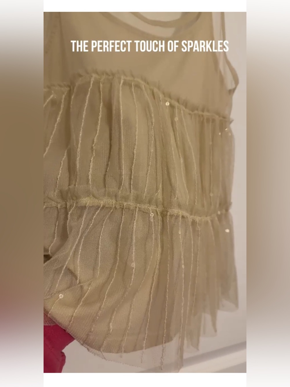 American Eagle Outfitters Cream Layered Sequin Top - Sheer Over Camisole Top - Picture 3 of 11